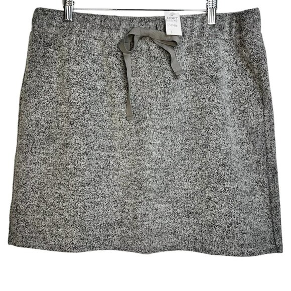 NWT Loft Women's Gray Soft Fuzzy Elastic Waist With Drawstring Mini Skirt Size L - Picture 2 of 8